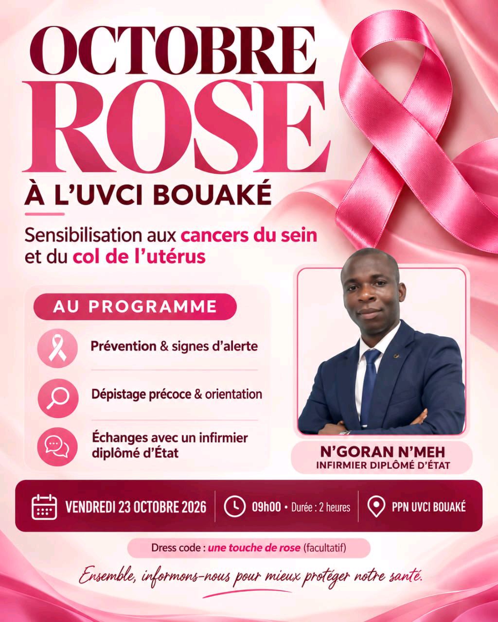 🎀 **OCTOBRE ROSE À L'UVCI BOUAKÉ** 🎀

C'est demain ! 💗

Le cancer du sein et 